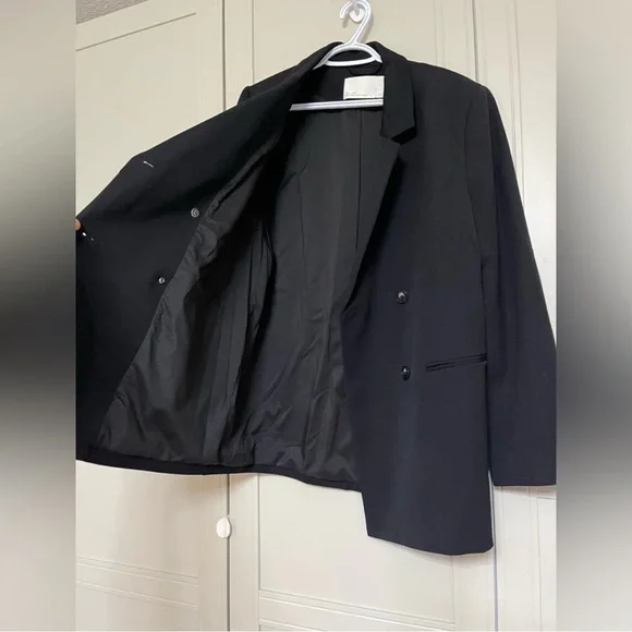 Oak + Fort Black Double-Breasted Women's Blazer Jacket - Picture 5 of 9